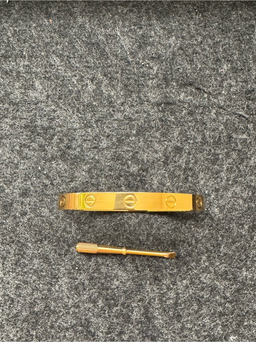 Gold Screw Motif Bangle with Matching Gold Mini Screwdriver
